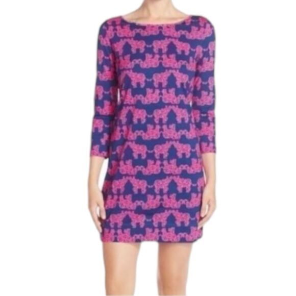 Lilly Pulitzer Marlowe Dress Pack Your Trunk Elephants Navy Pink XXS Long Sleeve - Picture 2 of 11